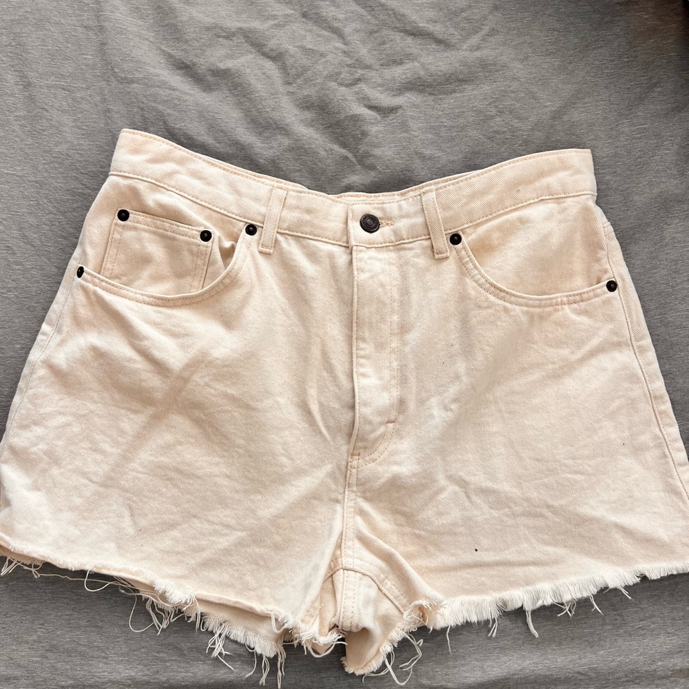 Topshop light Yellow Jean Shorts Distressed High-Waisted